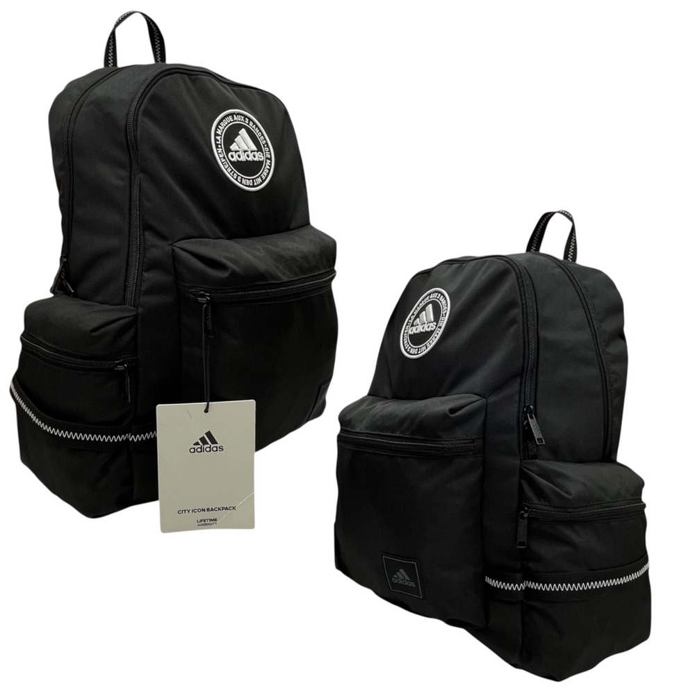 Adidas City Icon Backpack Black White Fits 16" Laptop Size 17x15x8" Side Pockets